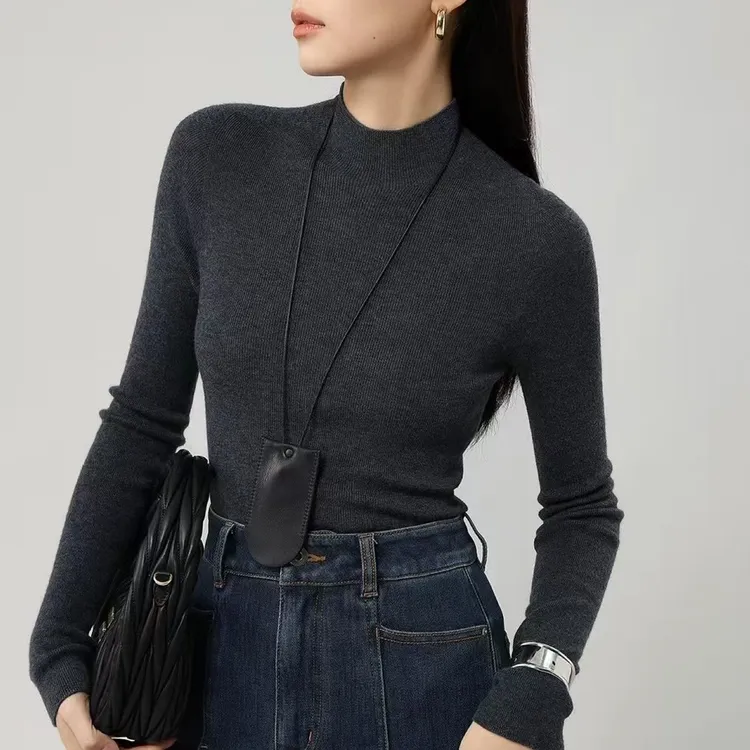 美丽诺・100Wool 超细优质毛条半高领纯色绵羊毛轻奢风女士羊毛衫