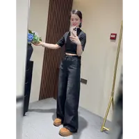 【程程家】品质款黑色阔腿牛仔直筒裤