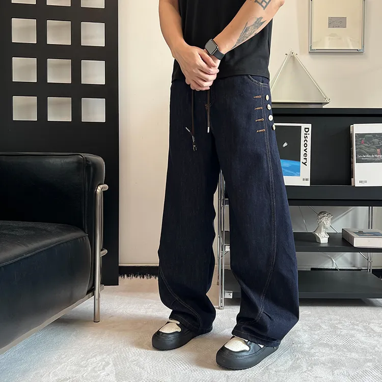 冬季宽松哈伦裤蓝色加绒加厚阔腿裤水洗牛仔裤男士直筒裤2025长裤