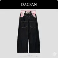 DACPAN-“粉红泡泡”双口袋格子拼接弯刀牛仔裤  2025/盼·PP 9398-1