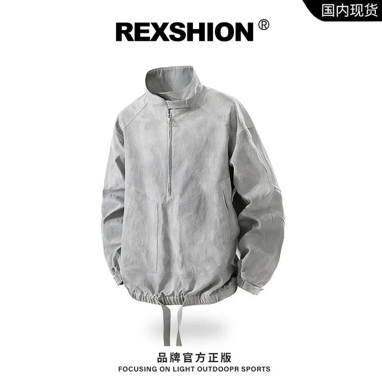 REXSHION2025秋季新款户外软壳套头夹克男半拉链立领扎染上衣男款