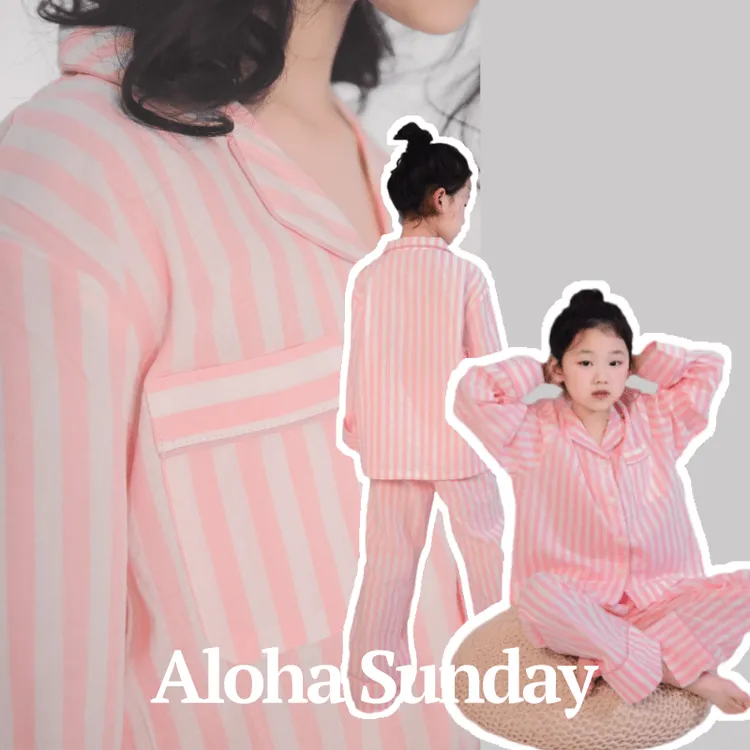 【身高105~185cm】【亲子装】纯棉双层纱儿童条纹睡衣秋冬薄款家居服