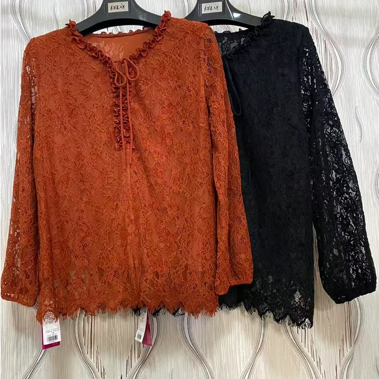 （新）胖人坊大码女装植绒蕾丝衫4899 衣长73 124