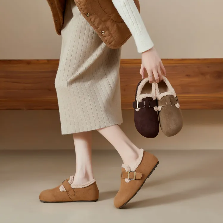 X988-5 加绒勃肯单鞋女冬季新款百搭懒人一脚蹬软底棉鞋大码女鞋