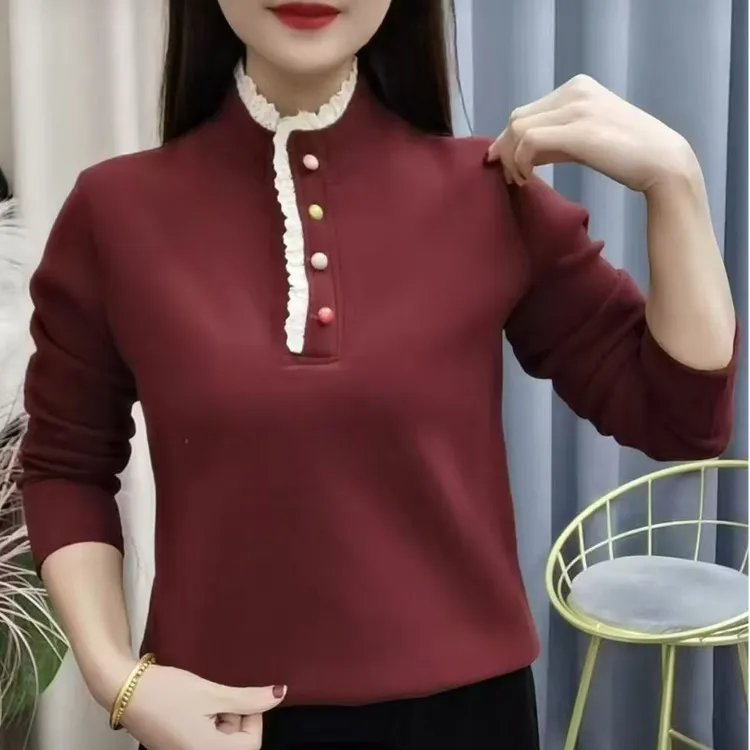 【新款福利】时尚洋气彩扣蕾丝点缀领保暖显气质显瘦宽松弹性大