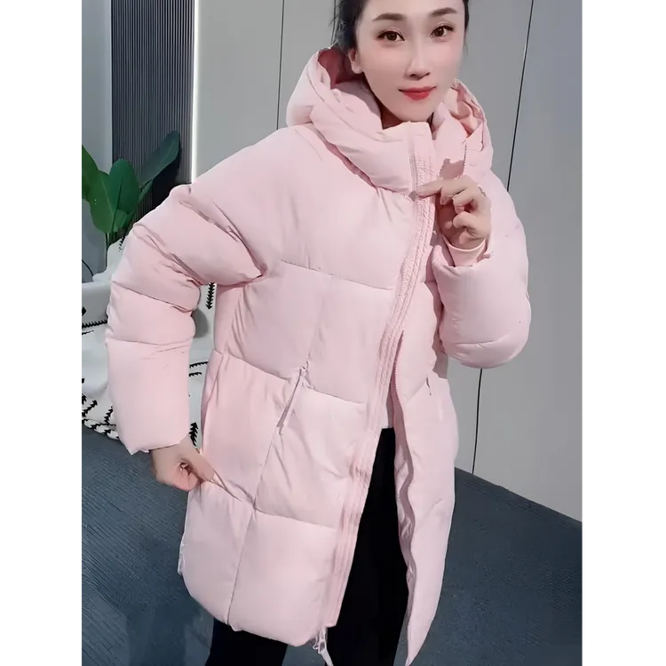 时尚棉服女2025秋冬新款韩版洋气减龄百搭中长款连帽加厚保暖外套