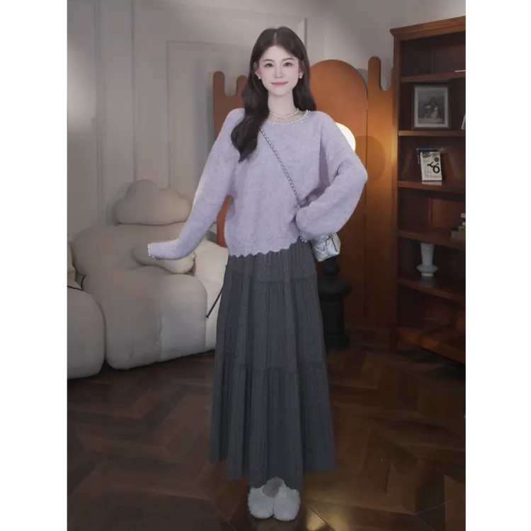 鹿向南【碎冬手记】秋冬新款温柔韩系简约慵懒气质毛衣套装女