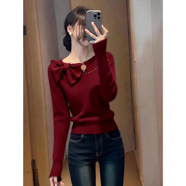 蝴蝶结设计感法式纯欲风针织小衫2025冬季新款长袖时尚慵懒风上衣