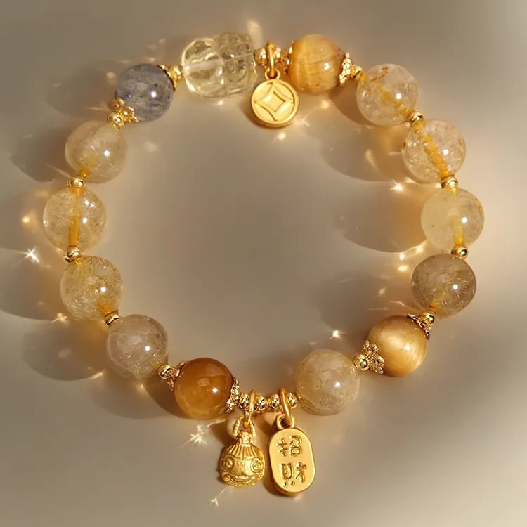 赵思露同款天然金发晶水晶手链时尚百搭小众设计手串财富石送闺蜜