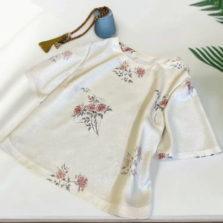 知羽.香云【清雅】25夏新款桑蚕丝提花圆领百搭新中式上衣ZY812406