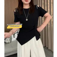 【依依24】现货2025夏季胖mm大码露肩短袖T恤新款收腰显瘦遮肉上衣