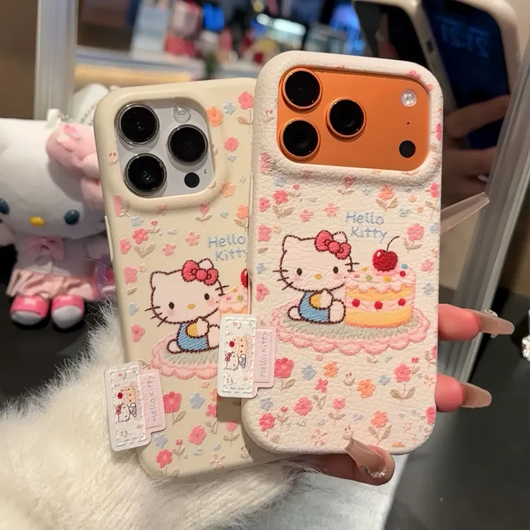 蛋糕KT标签适用小米17手机壳秋冬皮纹新款iPhone17pro防摔mate70