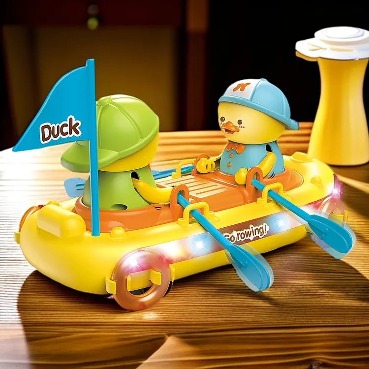 划船小萌鸭电动万向灯光音乐网红同款儿童玩具宝宝抬头练习玩具车