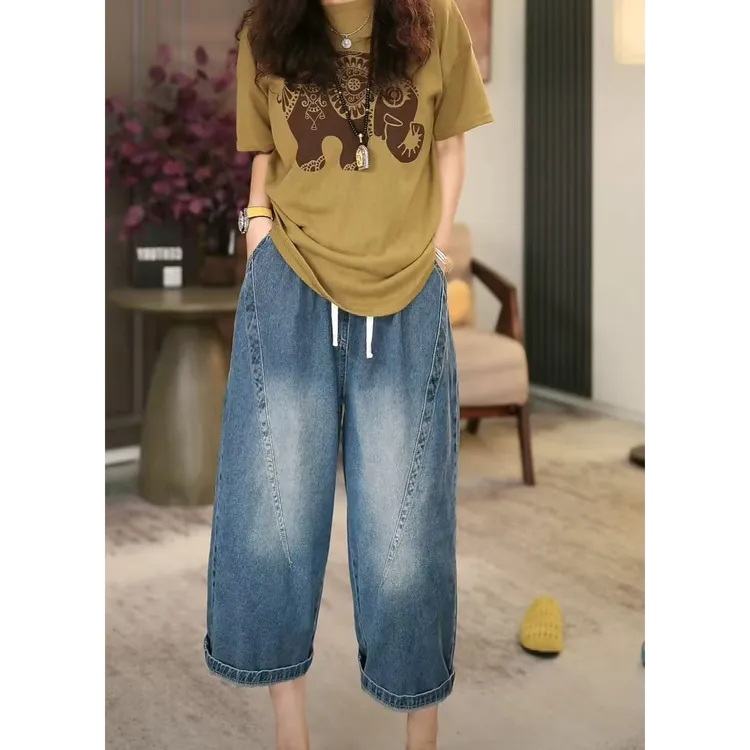 【广州微姐】夏季百搭宽松直筒阔腿薄款牛仔裤017