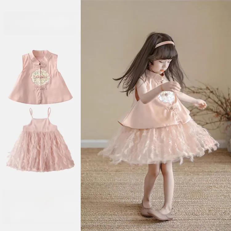 女童连衣裙夏季女宝宝中式改良背心裙子小女孩夏装衣服套装蓬蓬裙