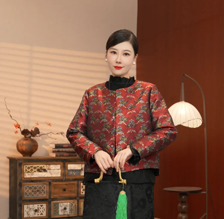 2576-【花影加棉】新中式国风提花秋冬时尚休闲上衣（无领）