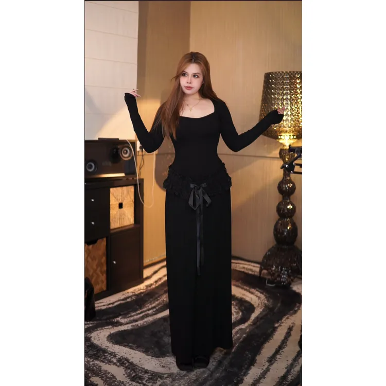 清眸映礼 法式复古赫本风纯欲方领漂亮出片秋冬款连衣裙G371/G375