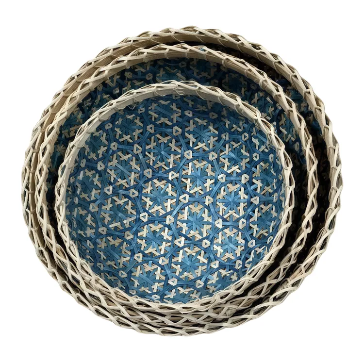 宁强羌编手工竹编彩色果盘精致天然竹篮