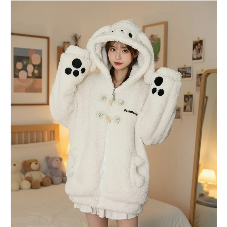 儿童小熊卡通毛毛衣2025冬季新款时髦洋气甜美休闲可爱中大童外套