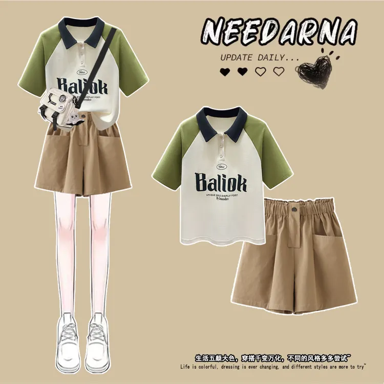 女童夏季套装2025新款中大童Polo短袖T恤夏装运动短裤薄款两件套