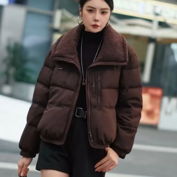 05# 9852款百搭简约女短款黑色泡芙龟背羽羽保暖长袖