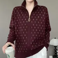 秋季新款中老年妈妈装立领外套拉链小花466