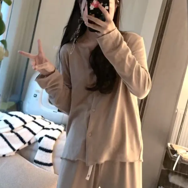 雯妈-人手一套！软乎乎！糯叽叽！！【V领】春秋冬居家针织V领开衫套装