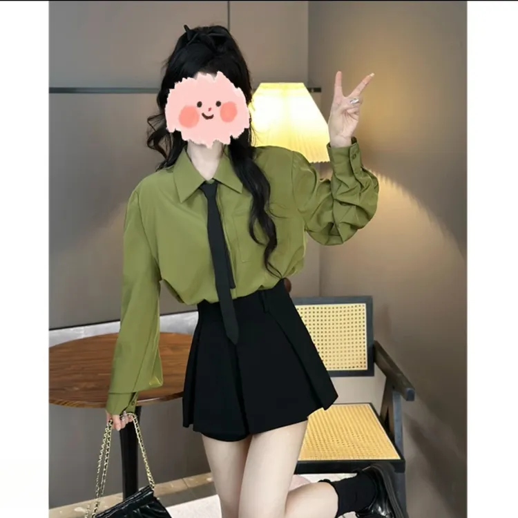小个子穿搭一整套2025春季新款学院风气质休闲宽松衬衫超好看女装
