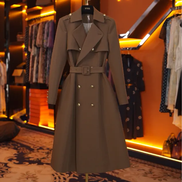 [赫尔温]设计款美拉德咖色时尚收腰显瘦风衣DHZFF52555