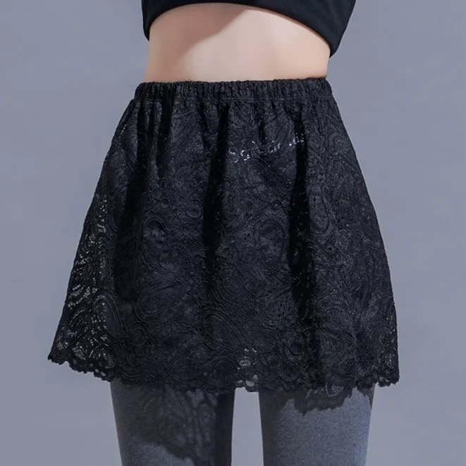 黑色屁帘女网纱罩裙遮屁股卫衣叠穿内搭打底蕾丝假下摆半身裙