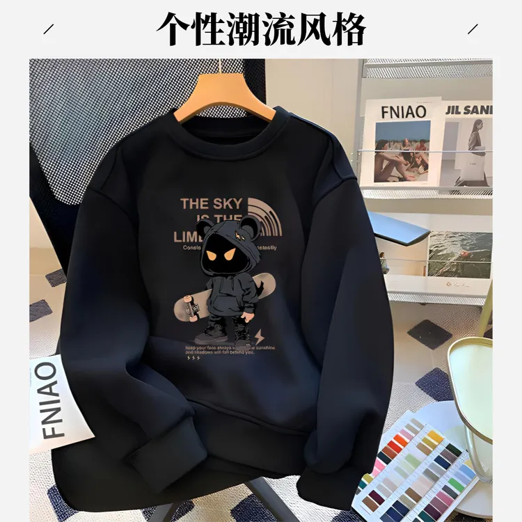 潮酷滑板小熊人印花vibe风秋冬季男女款圆领ins百搭卫衣潮流学生