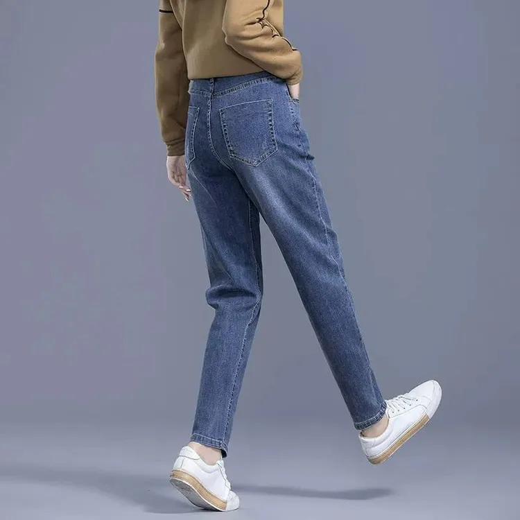 蓝色哈伦牛仔裤女秋季新款爆款高腰显瘦老爹裤女士小脚九分女裤子