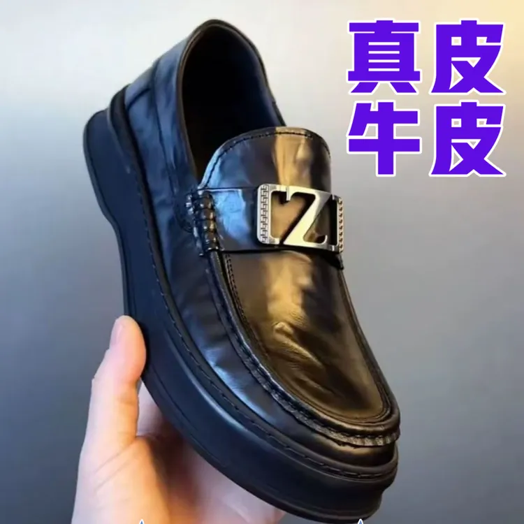 【牛皮】欧洲站秋季真皮一脚蹬厚底乐福鞋商务休闲豆豆鞋子百搭舒适