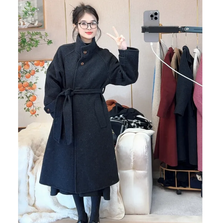 冬季新款小个子羊毛大衣立领时尚外套0523