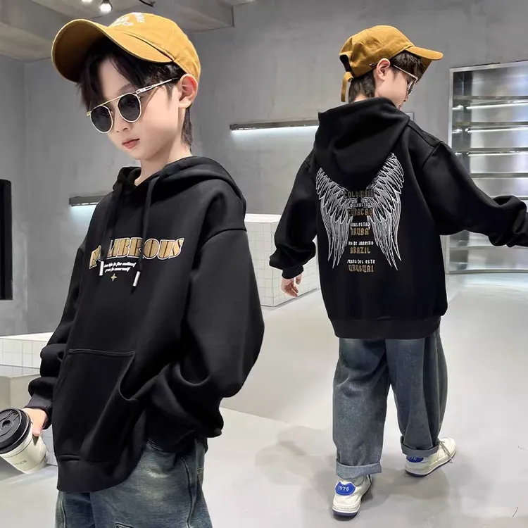 春秋款童装卫衣小学生卫衣男9-12岁中大童男童冬季加绒连帽上衣潮