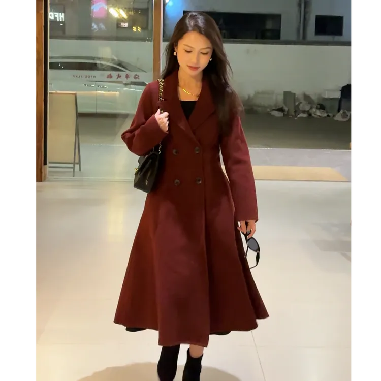 秋冬小个子赫本风高级收腰显瘦双面呢外套YR-088