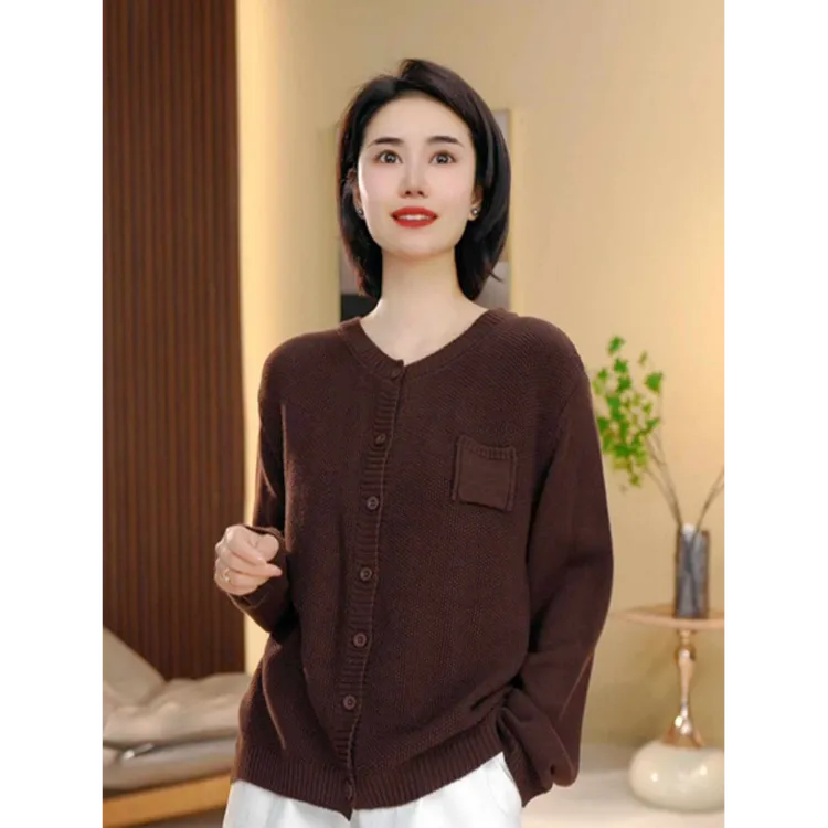 BEIJU 2025春秋新款文艺复古宽松开衫女时尚圆领长袖针织外套2072
