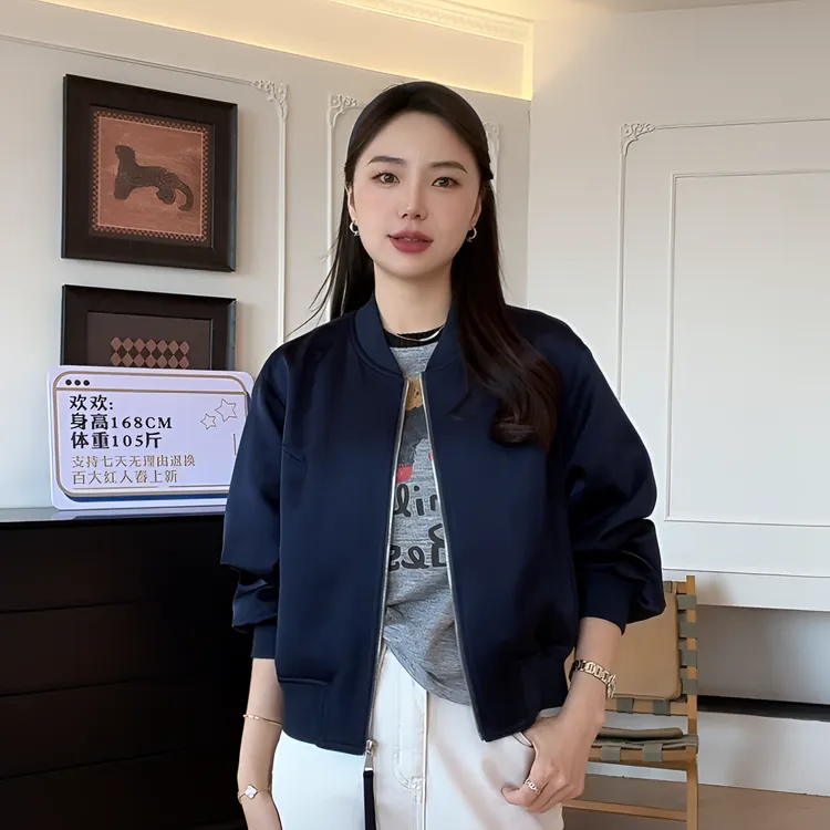 【YHH】秋季休闲圆领宽松高奢质感短款棒球服外套-YHW50189