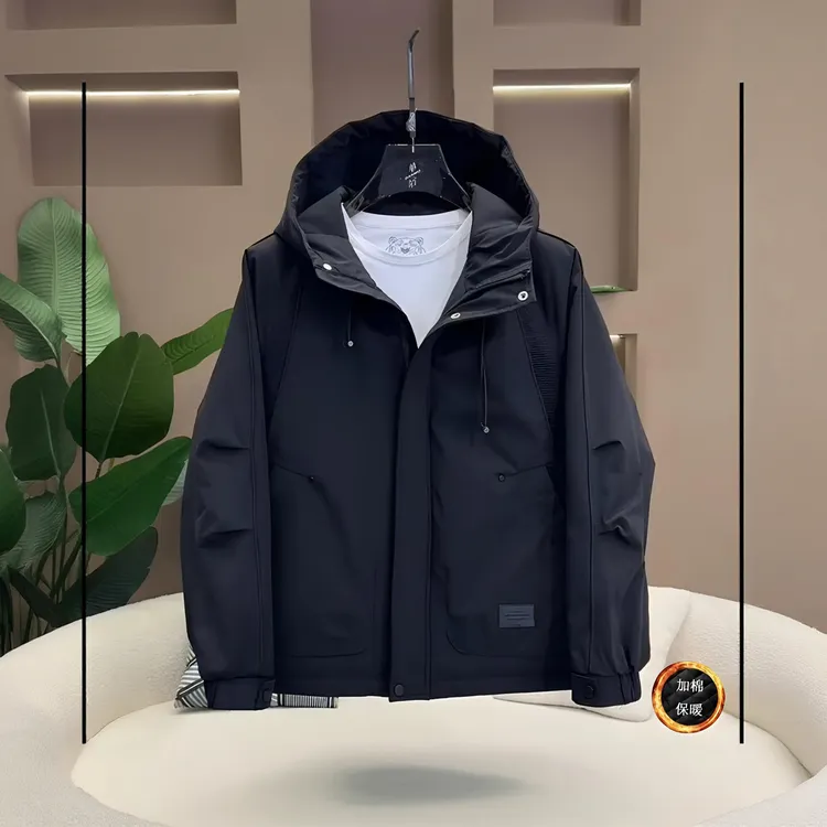 外套男士秋冬款2025新款潮牌休闲高级感保暖二棉连帽夹克加棉男装