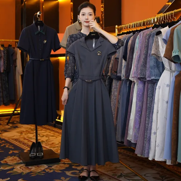 【赫尔温】设计款深灰色时尚收腰显瘦连衣裙DHZFF52094