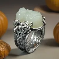 【玺吻】足银999  天然和田玉貔貅戒指 招财进宝 葫芦福禄