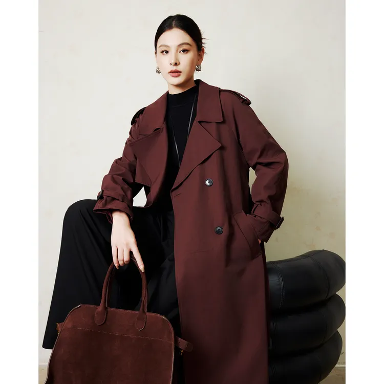 商场同售气质英伦风-秋冬女春季风衣飒美垂长款外套百搭休闲新款