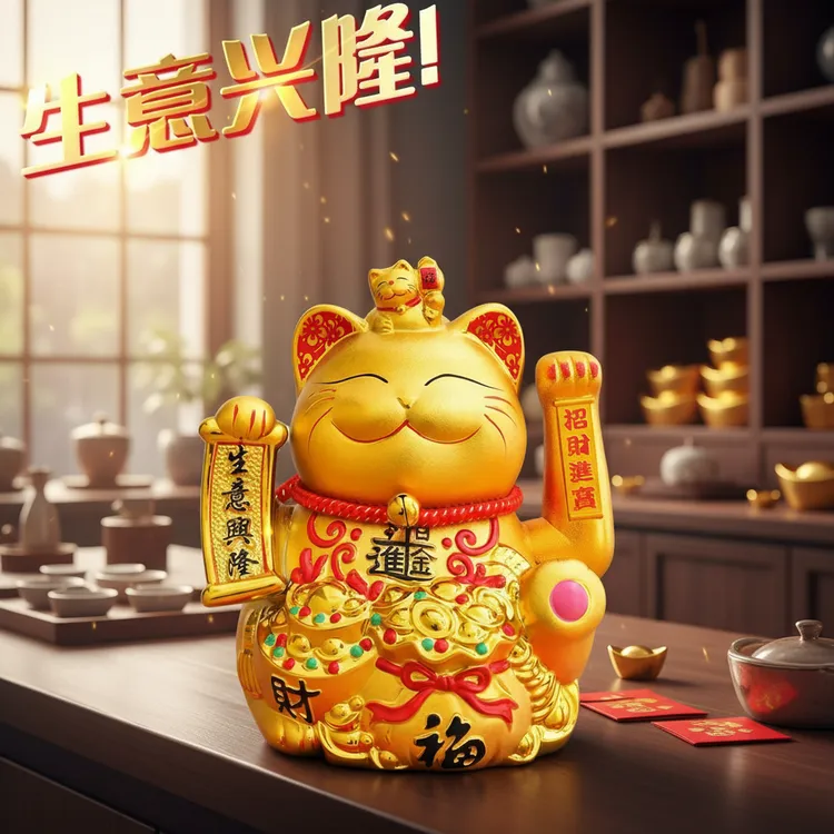 新款招财猫摆件金色电动摇手开业玄关摆件2026年最新款陶瓷