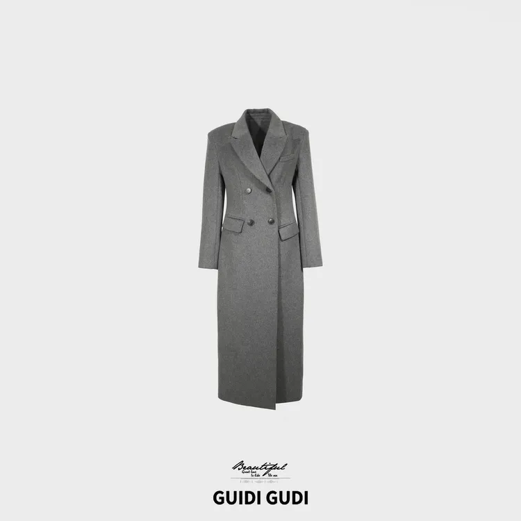 GUIDI GUDI【暖灰序曲】气质高级长款毛呢外套/黄加蓝  