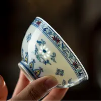 【富玉窑】斗彩缠枝花卉鸡心杯