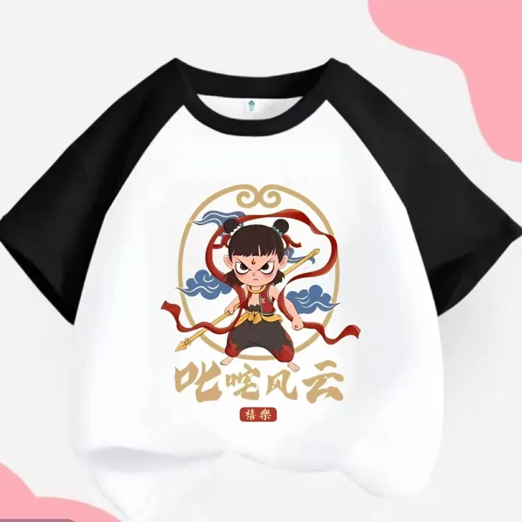 童装夏季儿童插肩短袖t恤2025新款洋气国潮哪吒印花上衣纯棉T恤
