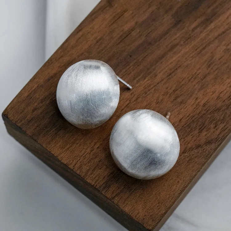 925银耳饰 银猫眼磨砂拉丝半圆球耳钉港风法式气质百搭耳饰小众
