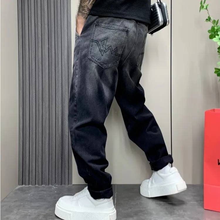 加肥加大码牛仔裤男士宽松春秋季复古休闲长裤休闲裤时尚百搭运动