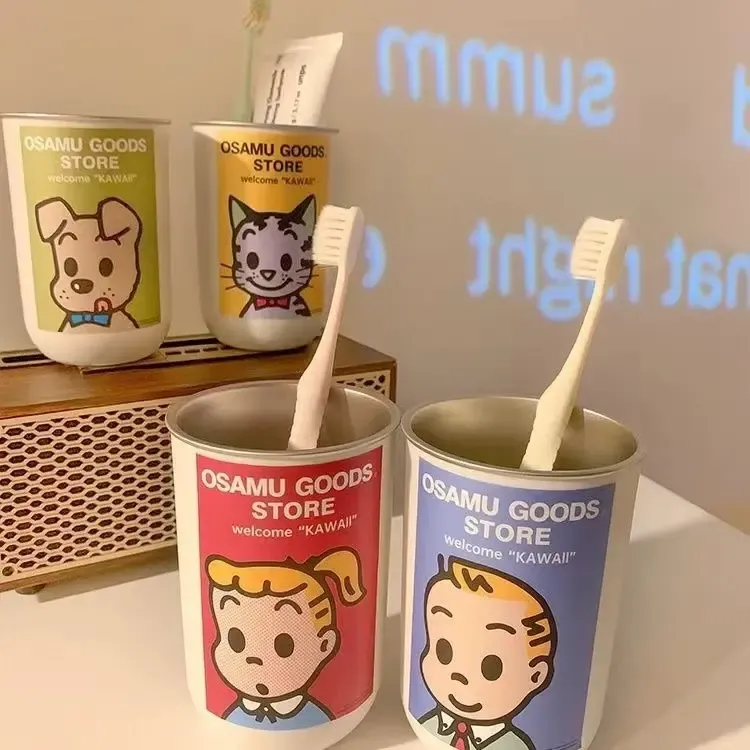 洛诺兔可爱情侣漱口杯轻奢高端不锈钢家用牙刷杯旅行便携带洗漱杯
