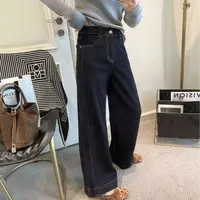 3592济州胶片 复古高腰黑金色牛仔阔腿裤